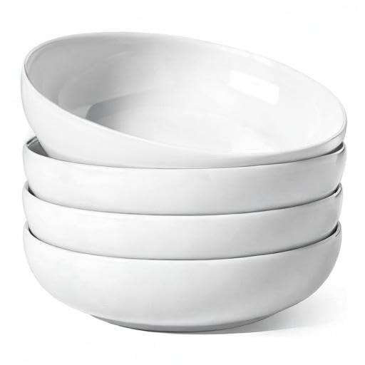 LE TAUCI Pasta Bowls 45 oz, Salad Bowls Set for Serving Soup, Pasta, Noodle, Dinner, Large Kitchen Bowl Plates, Microwave Safe - 8.5 Inch, Set of 4, White