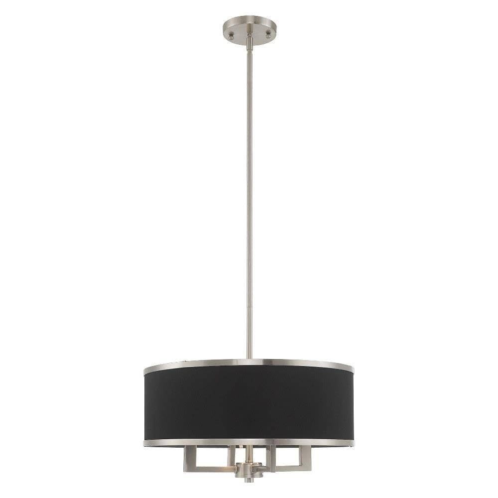 Livex Lighting 60404-91 Park Ridge - Four Light Chandelier, Brushed Nickel Finish with Black Fabric Shade