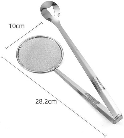 Multi-Functional Stainless Steel Kitchen Tongs with Built-in Strainer Spoon, Ergonomic and Heat-Resistant for Cooking