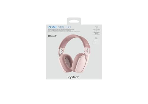 Logitech Zone Vibe 100 Lightweight Wireless Over Ear Headphones with Noise Canceling Microphone, Advanced Multipoint Bluetooth Headset, Works with Teams, Google Meet, Zoom, Mac/PC - Rose