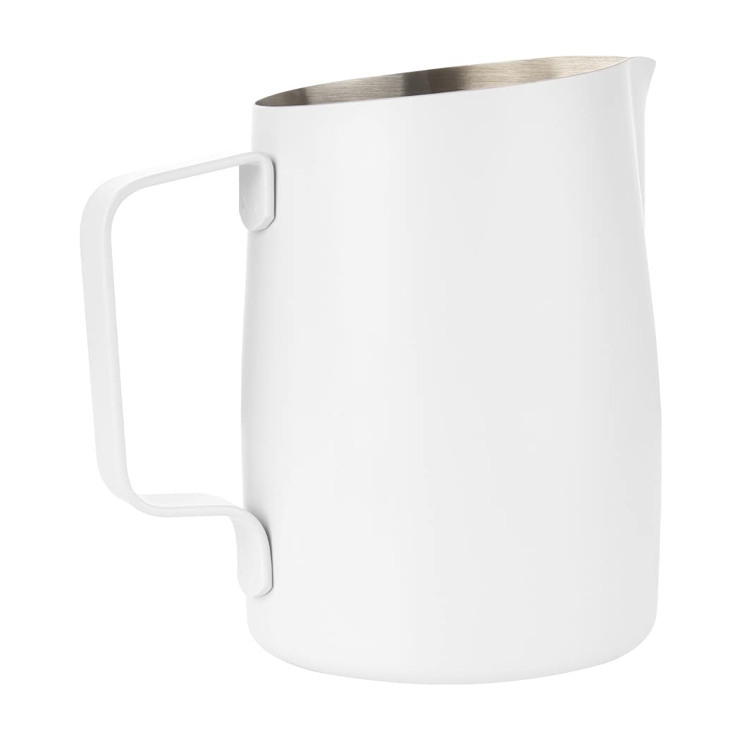 Dianoo Milk Frothing Pitcher With Handle, 600ml Stainless Steel Steaming Pitcher, Espresso Milk Frother Cup For Coffee Cappuccino Latte Art, White