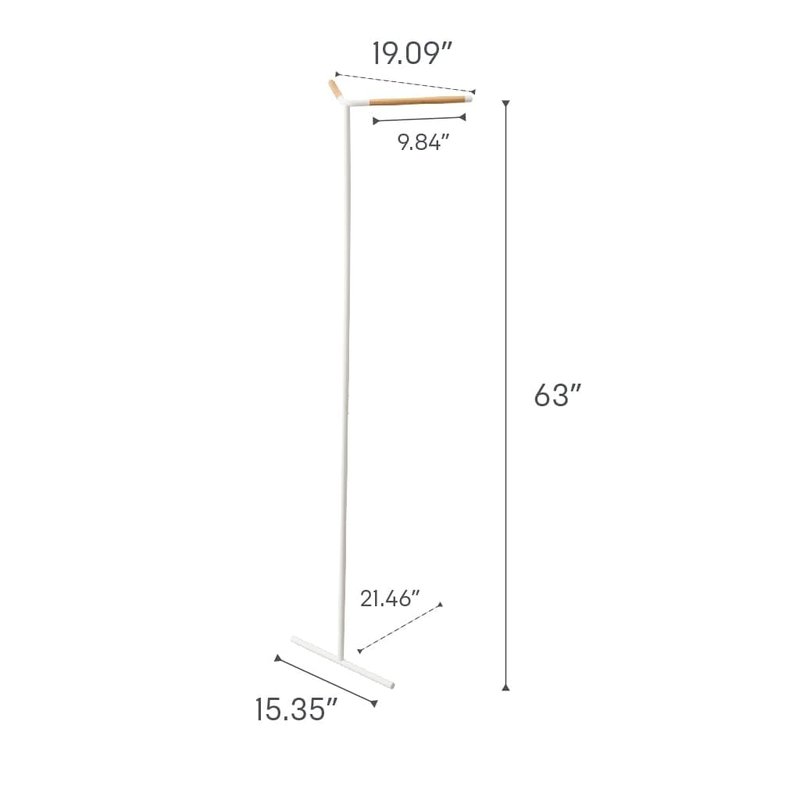 Yamazaki Home Tower Freestanding Corner Coat Rack, Modern Leaning Coat Hanger Stand With Wooden Accent For Bedroom Living Room Or Entryway, 63" - Steel + Wood