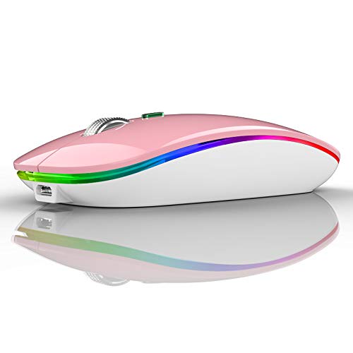 TENMOS Wireless Bluetooth Mouse, LED Slim (Bluetooth 5.1/5.0 + USB) 2.4GHz Rechargeable Silent Bluetooth Wireless Mouse with Type C Adapter for Laptop/MacBook/iPad OS 13 and Above (Matte Black)