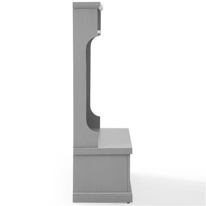 Pemberly Row Coastal Wood Hall Tree, Distressed Gray and Chrome Finish, 64.5" H x 40" W x 18.5" D, Entryway Bench with Coat Rack, Storage Cubbies, Beadboard Accents for Mudroom or Foyer