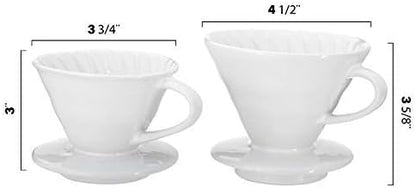 Ceramic Pour Over Coffee Dripper - Slow Brewing Accessories for Home, Cafe, Restaurants - 1 Cup Size, White