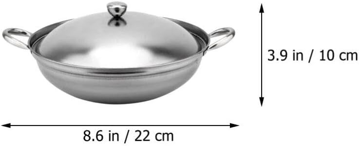 Ciieeo Shabu Shabu Hot Pot, Stainless Steel Camping Stove Cooking Pot with Lid, 22cm Chef Wok and Paella Skillet