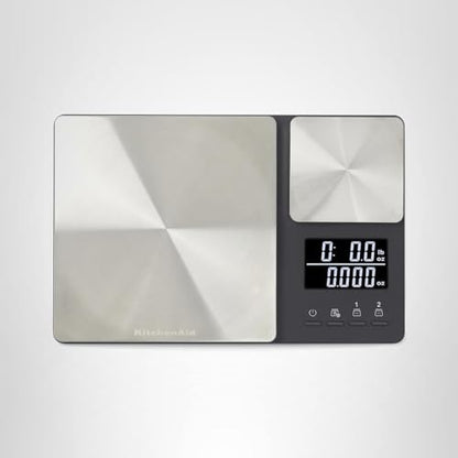 KitchenAid KQ909 Dual Platform Digital Kitchen and Food Scale, 11 pound capacity and Precision 16oz capacity, Black with Stainless Steel
