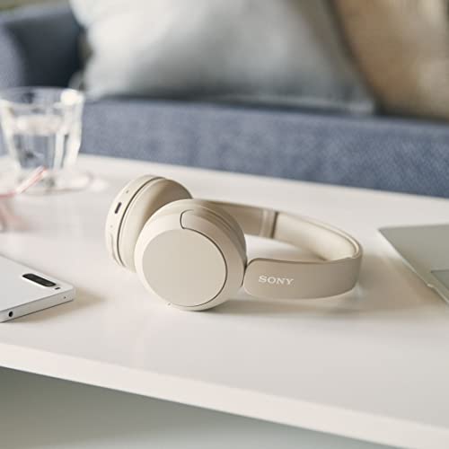 Sony WH-CH520 Best Wireless Bluetooth On-Ear Headphones with Microphone for Calls and Voice Control, Up to 50 Hours Battery Life with Quick Charge Function, Includes USB-C Charging Cable - Beige