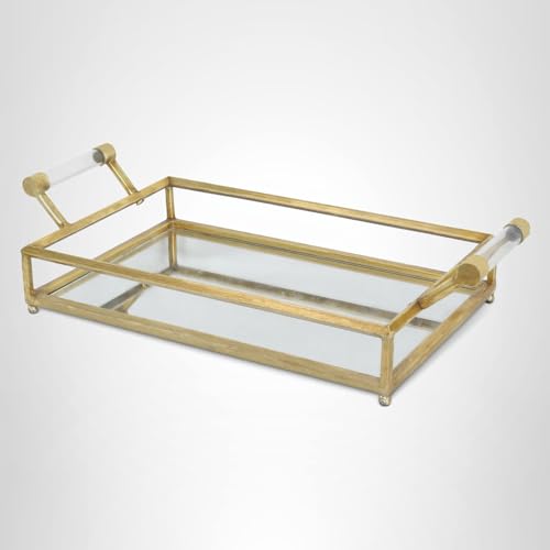Deco 79 CosmoLiving by Cosmopolitan Metal Mirrored Tray with Acrylic Handles, 22" x 12" x 5", Gold