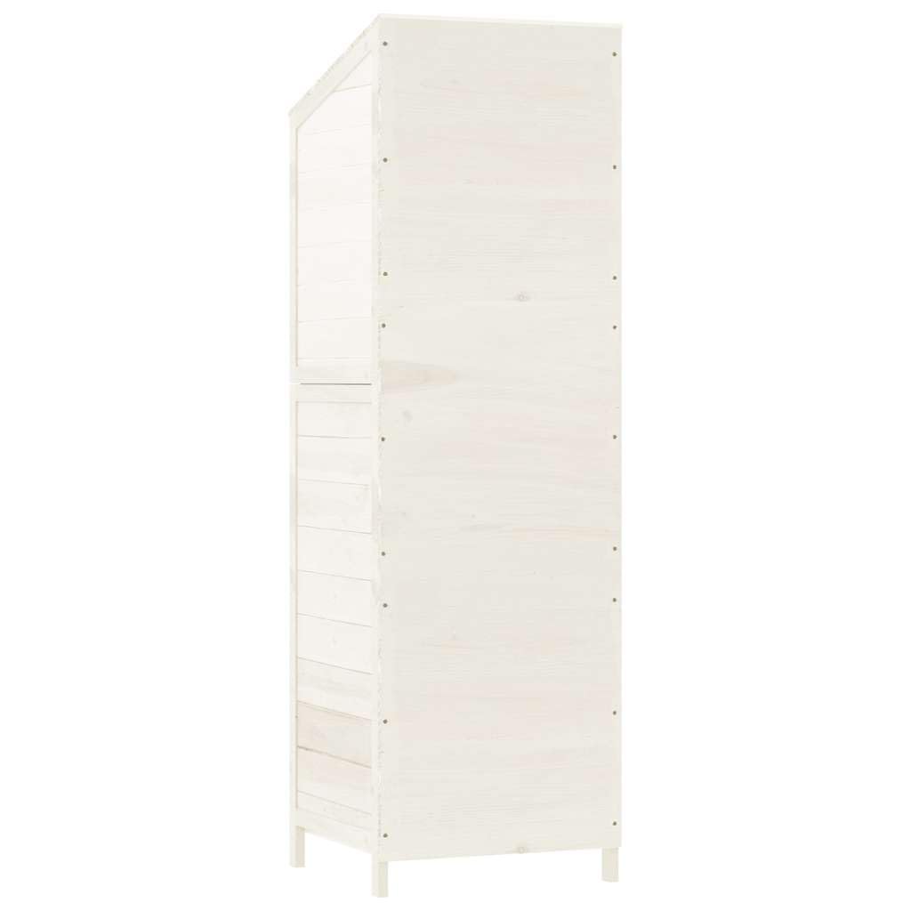 Outdoor Garden Shed, Tall Narrow Storage Cabinet, Solid Fir Wood Backyard Organization Unit for Gardening Tools, White Matte Finish, 21.7 x 21.7 x 68.7 Inches