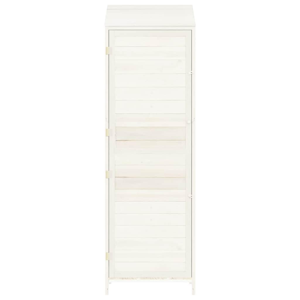 Outdoor Garden Shed, Tall Narrow Storage Cabinet, Solid Fir Wood Backyard Organization Unit for Gardening Tools, White Matte Finish, 21.7 x 21.7 x 68.7 Inches