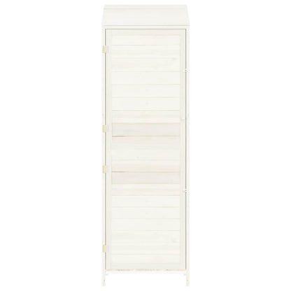 Outdoor Garden Shed, Tall Narrow Storage Cabinet, Solid Fir Wood Backyard Organization Unit for Gardening Tools, White Matte Finish, 21.7 x 21.7 x 68.7 Inches