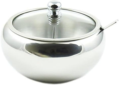 Zoie + Chloe Stainless Steel Sugar Bowl with Glass Lid, Bonus Spoon, 2 Cup Capacity (500ml)