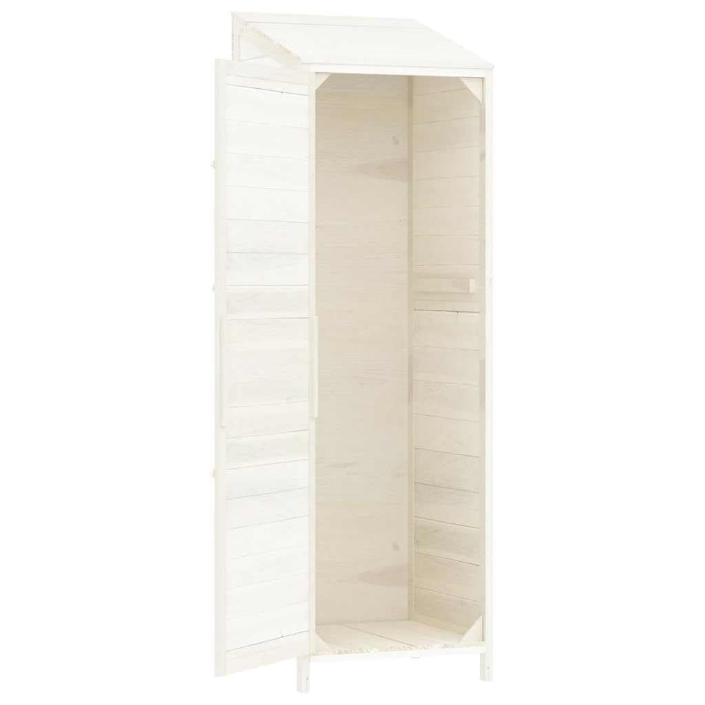 Outdoor Garden Shed, Tall Narrow Storage Cabinet, Solid Fir Wood Backyard Organization Unit for Gardening Tools, White Matte Finish, 21.7 x 21.7 x 68.7 Inches