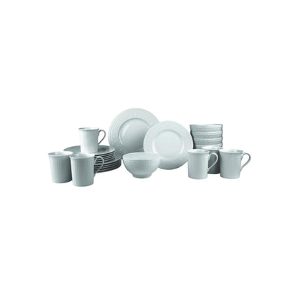 Villeroy & Boch Cellini Collection 24-Piece Dinnerware Set, Premium Porcelain, Made in Germany, Dinner Plate, Salad/Breakfast Plate, Bowl, Mug, White