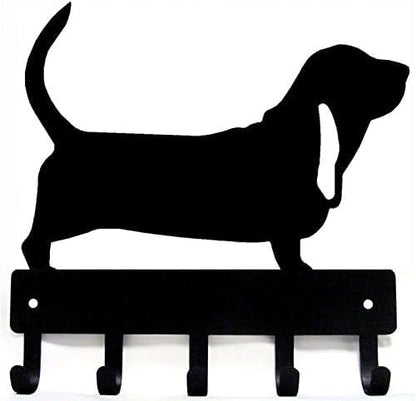 Basset Hound Key Holder & Leash Hanger, Large 9 inch Wide with 5 Hooks, Made in USA