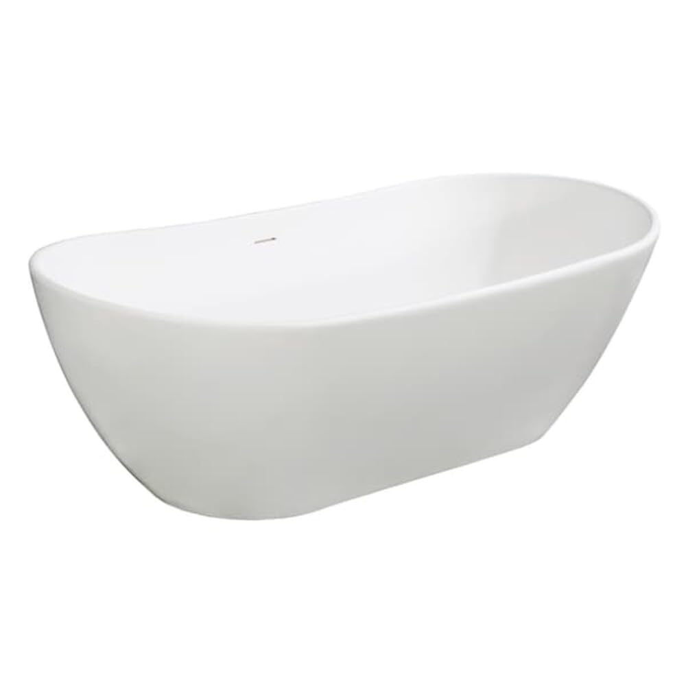 Kingston Brass VRTRS723223 Aqua Eden 72-Inch Solid Surface Resin Free Standing Tub with Drain Kit, 71-7/16" L x 32-5/16" W x 22-13/16" D, Matte White