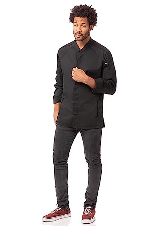 Chef Works Men's Valencia Chef Coat, Black, Large