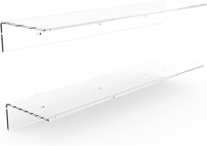 24 Inches 2 Pack (24 Inch) Sezanrpt Clear Floating Shelves for Wall, Acrylic Long Wall Shelf, Wall Mounted Shelves