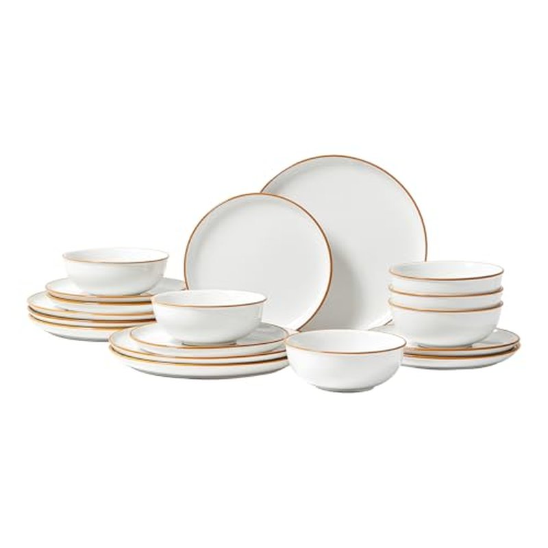 VEVOR Dinnerware Set, Service for 6 (18 PCS), Round Plates and Bowls Sets, Scratch Resistant Ceramic Dinner Ware, Dishwasher and Microwave Suitable Kitchen Dish, for Dessert Salad Soup Pasta, White