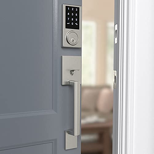 Amazon Basics Grade 3 Electronic Touchscreen Deadbolt Door Keypad Lock with Handleset, Satin Nickel Finish, 133mm H Uppper x 294.5mmL Lower