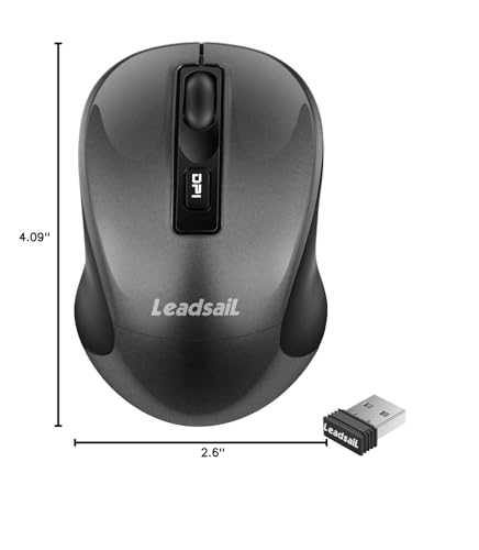 LeadsaiL Wireless Computer Mouse, 2.4G Portable Slim Cordless Mouse Less Noise for Laptop Optical Mouse with 4 Buttons for Laptop, Desktop, MacBook