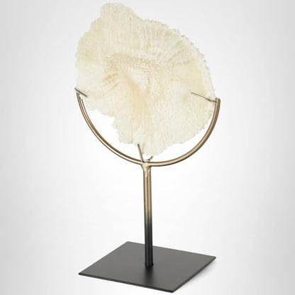 Deco 79 Polystone Coral Decorative Sculpture Textured Home Decor Statue with Bronze Stand, Accent Figurine 7" x 5" x 12", Light Blue