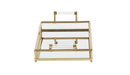 Deco 79 CosmoLiving by Cosmopolitan Metal Mirrored Tray with Acrylic Handles, 22" x 12" x 5", Gold