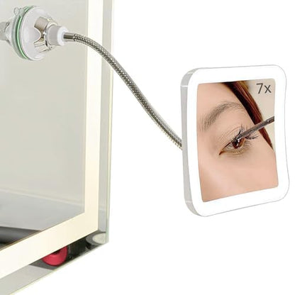 SunplusTrade Makeup Mirror with LED Lights and Magnification, Portable Cordless Design Suction Cup Mirror for Home and Travel with Flexible Gooseneck to Adjust to Any Position Easily