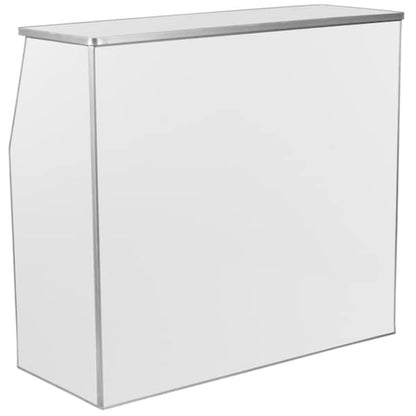Flash Furniture 4' Folding Portable Event Bar with Top and Middle Shelves, Mobile Laminate Foldable Bar for Parties and Events, White
