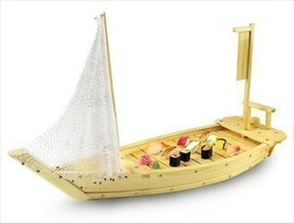 THY COLLECTIBLES Wooden Japanese Sashimi Sushi Boat Plate Serving Tray With Fishing Net (20" (50cm))