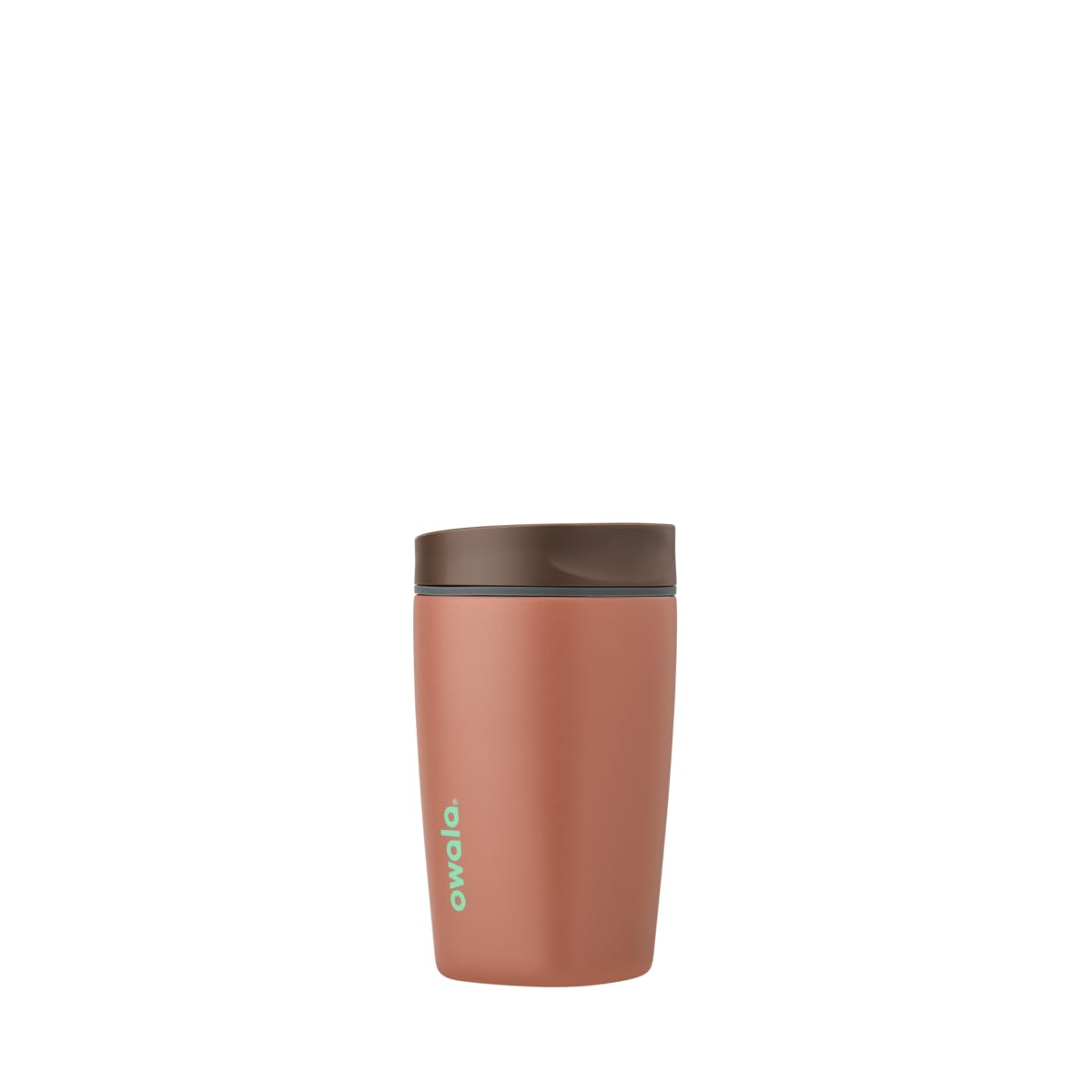Owala SmoothSip Slider Insulated Stainless Steel Coffee Tumbler, Reusable Iced Coffee Cup, Hot Coffee Travel Mug, BPA Free 12 oz, Grey/Brown (Cozy Cocoa)