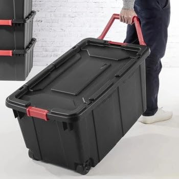 40 Gallon Wheeled Industrial Tote - Durable Black Plastic Storage Bin | Set of 2