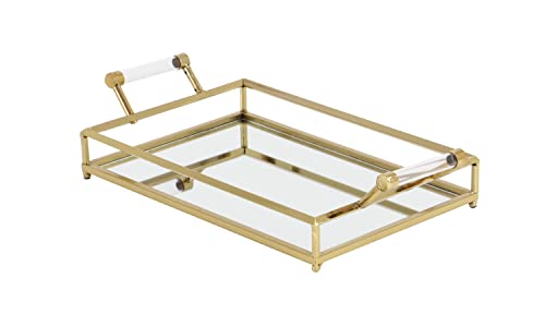 Deco 79 CosmoLiving by Cosmopolitan Metal Mirrored Tray with Acrylic Handles, 22" x 12" x 5", Gold