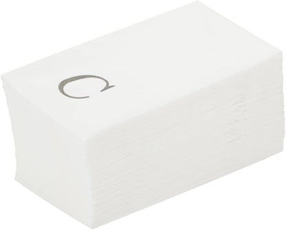 15.8 7.9 Inch 50 Luxenap X Linen-Feel Guest Towels, Lettered Hand Towels - Silver Letter 'C', Sans Serif Font, White