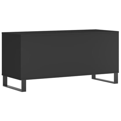 Vinyl Record Storage Cabinet with Iron Legs, Mid-Century Modern Media Console for Living Room, Matte Black Engineered Wood Record Player Stand, 39.4x15.0x18.9 Inches