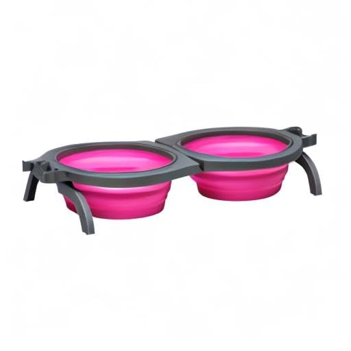 Loving Pets - Bella Roma Double Diner Portable Travel Dog Bowls Collapsible Combined Dog Food & Water Bowls (Pink, Medium)