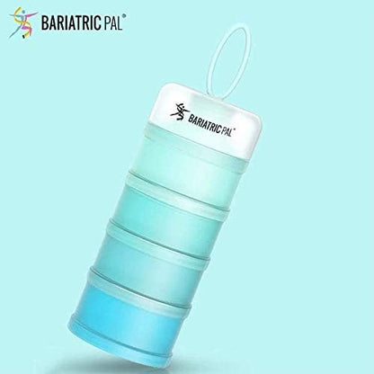 BariatricPal 4 Compartment Detachable Food & Powder Storage Containers, Stackable and Portion Controlled (Blue-Teal)