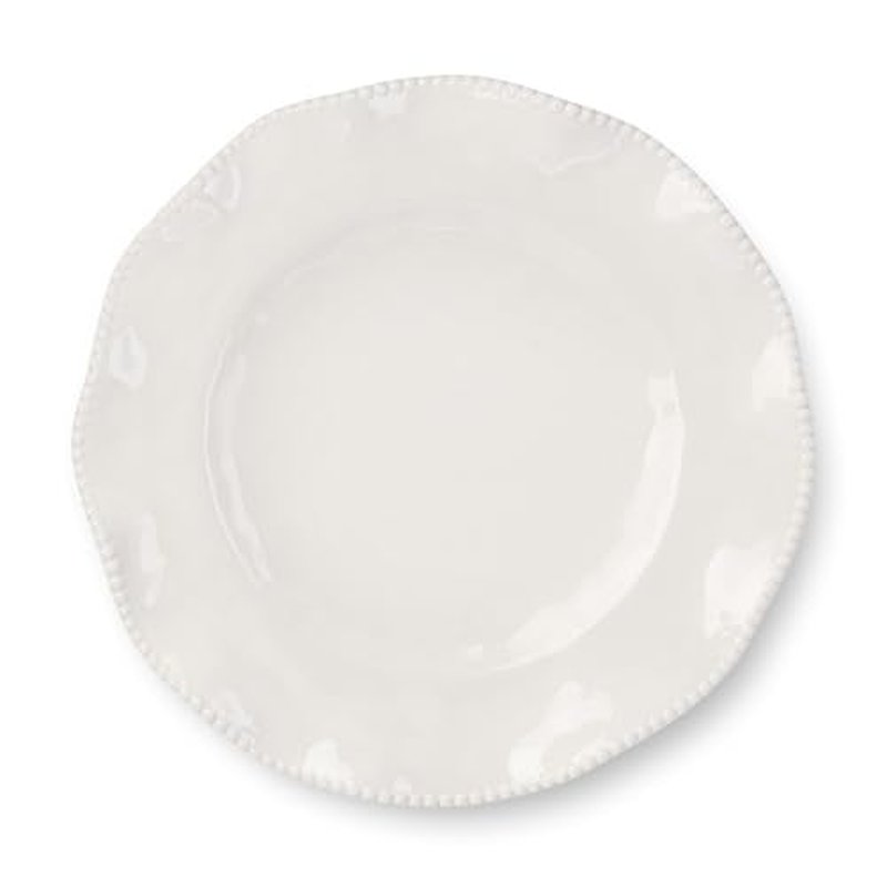 Perlette Off-White Beaded 12-Piece Dinnerware Set – Includes 4 Dinner Plates, 4 Salad Plates, 4 Bowls (7.5" x 2", 22 oz) – Elegant Unbreakable Melamine, Heavyweight, Perfect for Indoor/Outdoor Dining