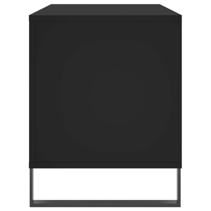 Vinyl Record Storage Cabinet with Iron Legs, Mid-Century Modern Media Console for Living Room, Matte Black Engineered Wood Record Player Stand, 39.4x15.0x18.9 Inches
