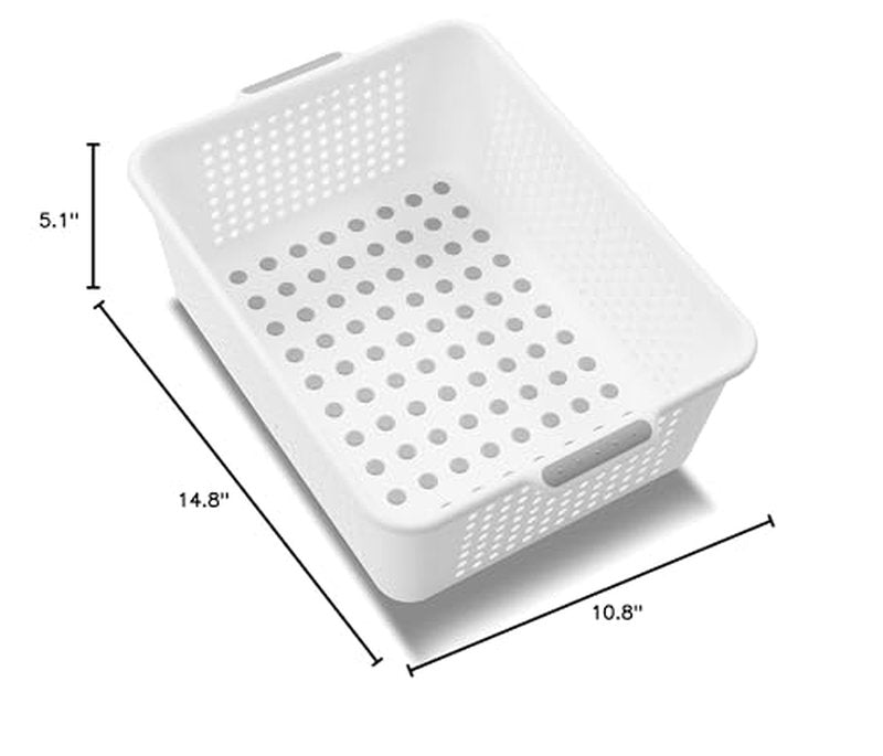 madesmart Medium Storage Basket, Multipurpose Organizer with Soft-Grip Handles, Ventilated Design for Laundry, Bath & Kitchen Storage, White, 14 x 10 x 5"