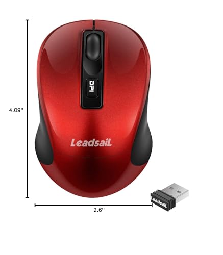 LeadsaiL Wireless Computer Mouse, 2.4G Portable Slim Cordless Mouse Less Noise for Laptop Optical Mouse with 4 Buttons for Laptop, Desktop, MacBook
