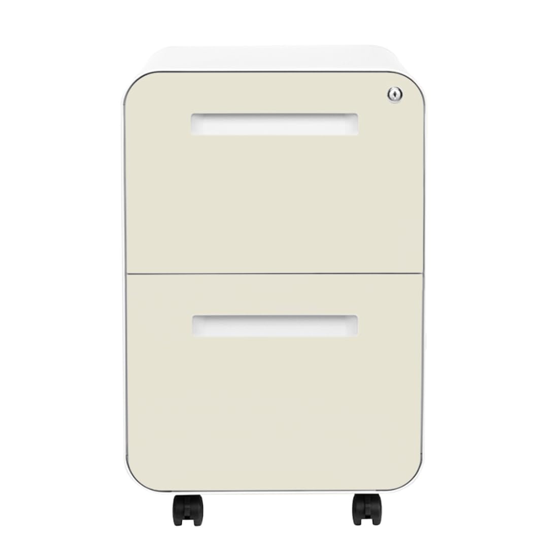 Laura Davidson Furniture Stockpile 2 Drawer Mobile File Cabinet with Lock - Under Desk Metal Filing Cabinet, Legal/Letter File Folders, Wheels and Stationary Feet, Pre-Assembled, Ivory