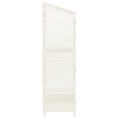 Outdoor Garden Shed, Tall Narrow Storage Cabinet, Solid Fir Wood Backyard Organization Unit for Gardening Tools, White Matte Finish, 21.7 x 21.7 x 68.7 Inches
