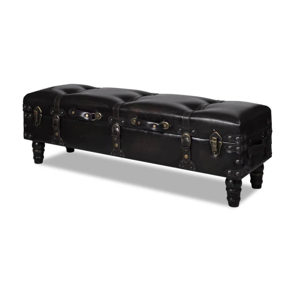 HPUYRFG Dark Brown Travel Trunk Storage Bench 43.7" with Faux Leather Seat and Wooden Frame