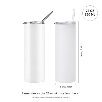 PYD Life Sublimation Glass Blanks Skinny Tumbler Frosted 25 OZ Straight Tumbler Coffee Juice Cups with Lid and Glass Straw for Tumbler Press Sublimation Print 6 Pack