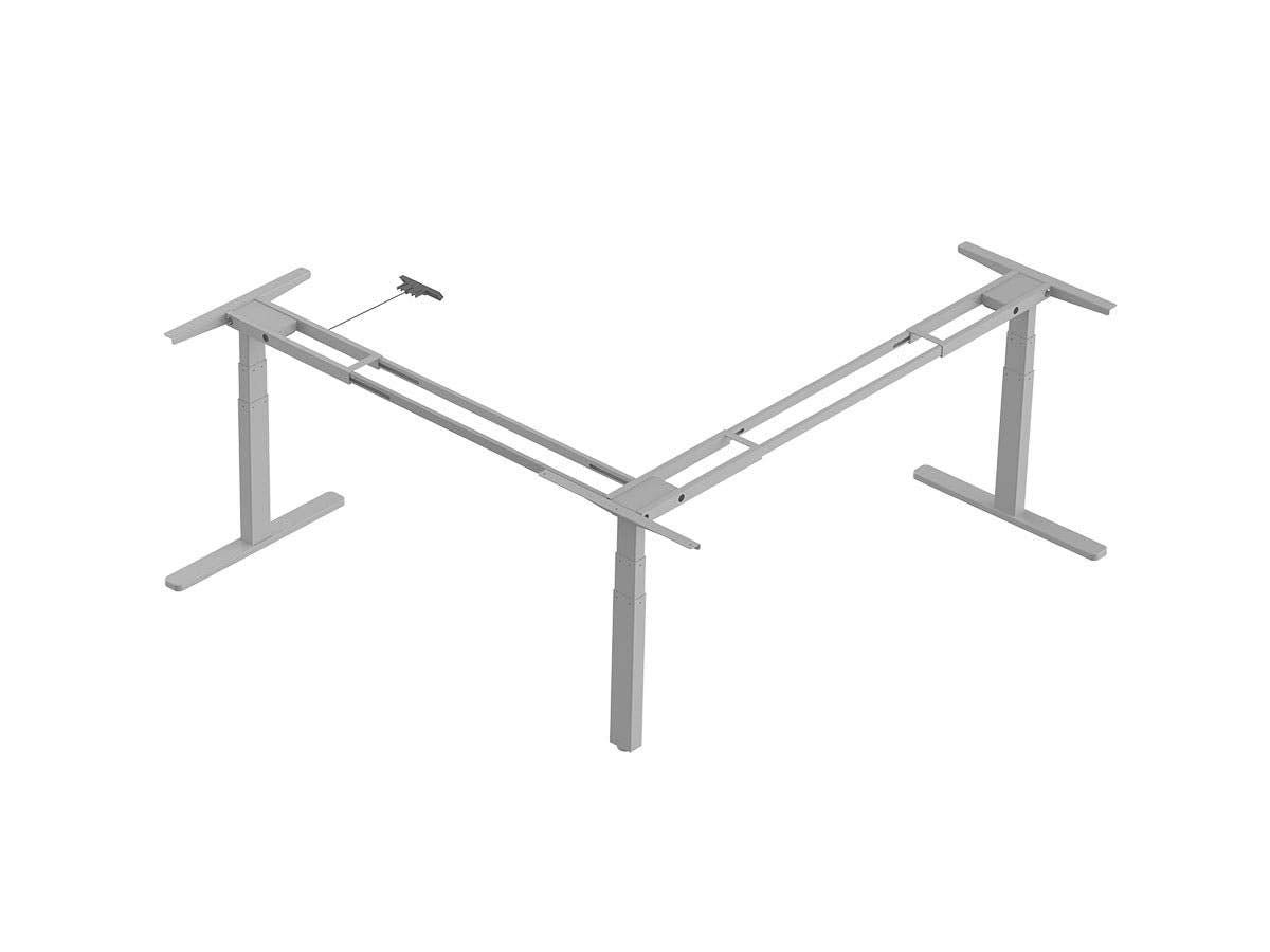 Monoprice Triple-Motor Sit-Stand Corner Desk Frame - Height-Adjustable, L-Shaped, Gray - Workstream Collection