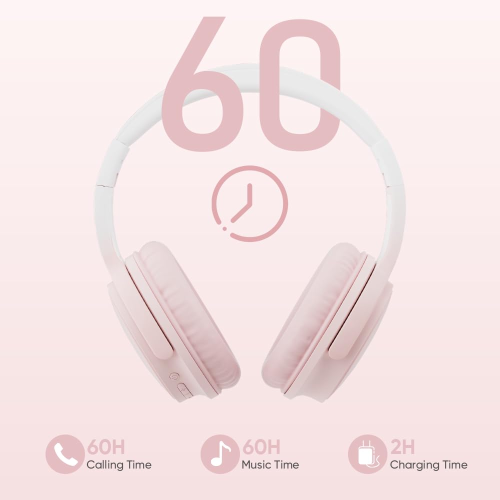 Gankoii Wireless Headphones, Bluetooth Over Ear Headsets with Microphone, Hi-Fi Audio, 60H Playtime, Touch Control, Foldable Lightweight, On-Ear Headphones for Girls Women, Travel, Work,