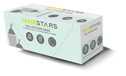NINESTARS NSTB-13-30 Extra Strong White Trash Bag w/Drawstring Closure, 13 Gal. / 49 L., 30 count