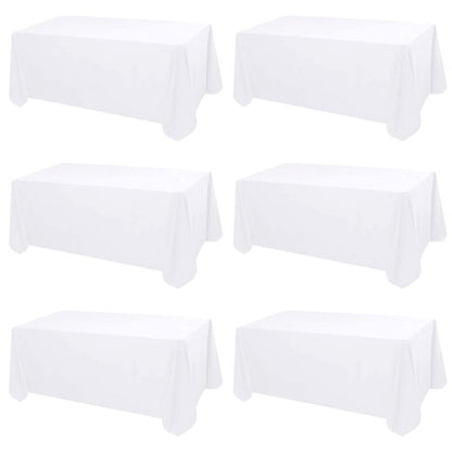 Kesfey 6 Packs White Polyester Table Cloths 90 x132 inch Rectangle High Density Tablecloth Fabric Tablecover for 6 Foot Tables Wrinkle Resistant Washable Table Cloth for Wedding Celebration Buffet